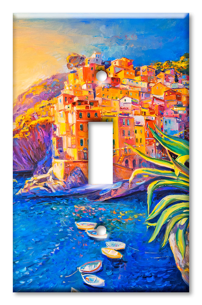 Art Plates - Decorative OVERSIZED Wall Plate - Outlet Cover - Italy Seaside Village
