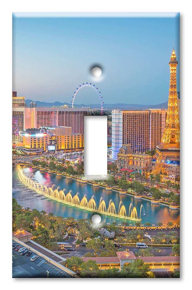 Art Plates - Decorative OVERSIZED Wall Plate - Outlet Cover - Las Vegas Skyline