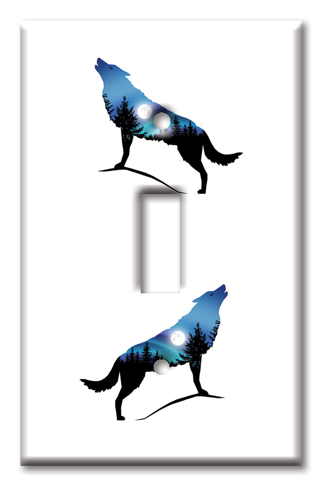 Art Plates - Decorative OVERSIZED Switch Plate - Outlet Cover - Wolf Silhouette