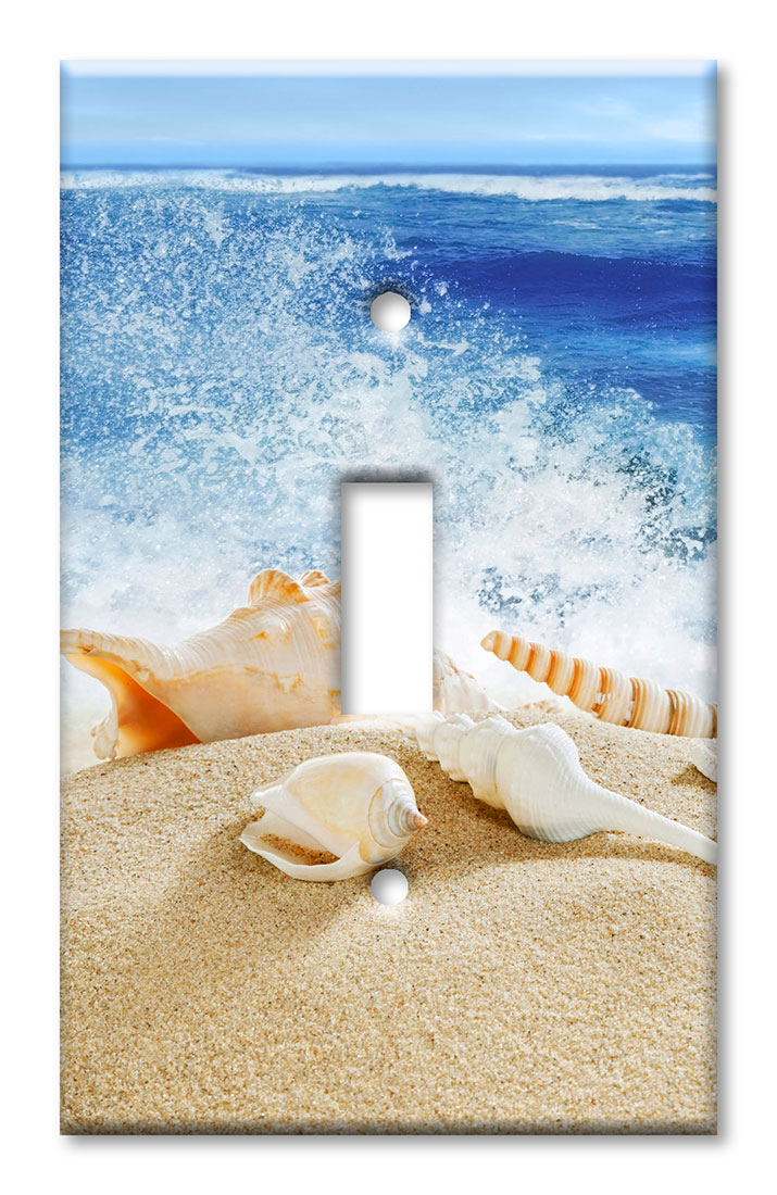 Art Plates - Decorative OVERSIZED Switch Plate - Outlet Cover - Sea Shells by the Ocean Waves Beach