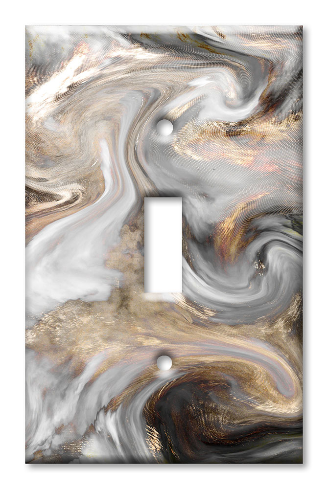 Art Plates - Decorative OVERSIZED Wall Plate - Outlet Cover - Grey and Brown Swirl Marble - Granite Print