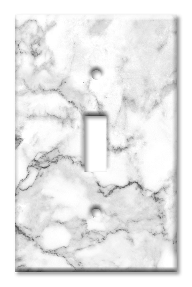Art Plates - Decorative OVERSIZED Switch Plate - Outlet Cover - White and Grey Marble - Granite Print