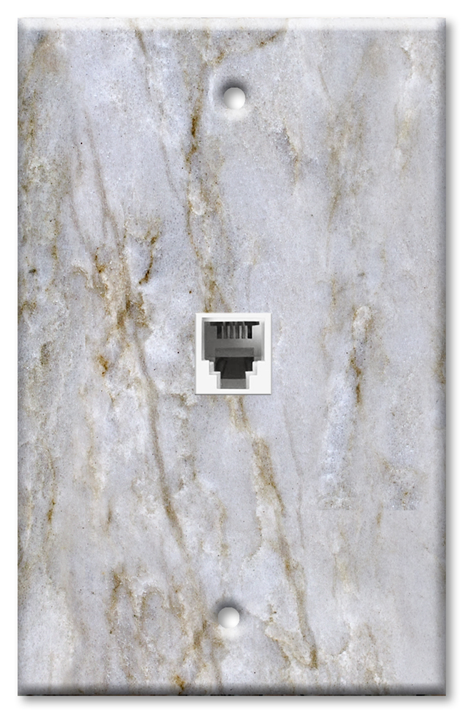 Art Plates - One Port RJ11 - Telephone decorative printed keystone style wall plate. CAT3 - RJ12 Female to Female phone jack. Works for phones, fax, ect. - White Pearl  Granite Print