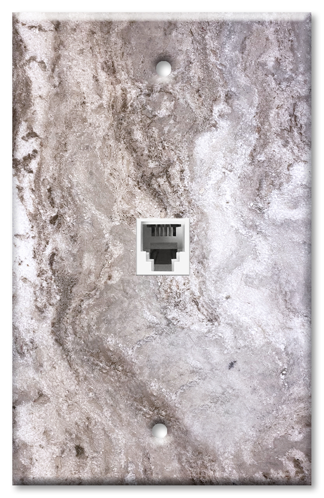 Art Plates - One Port RJ11 - Telephone decorative printed keystone style wall plate. CAT3 - RJ12 Female to Female phone Jack Coupler, 6P4C interface. Works for landline phones, fax, ect. - Fantasy Brown Quartzite / Granite / Marble Print