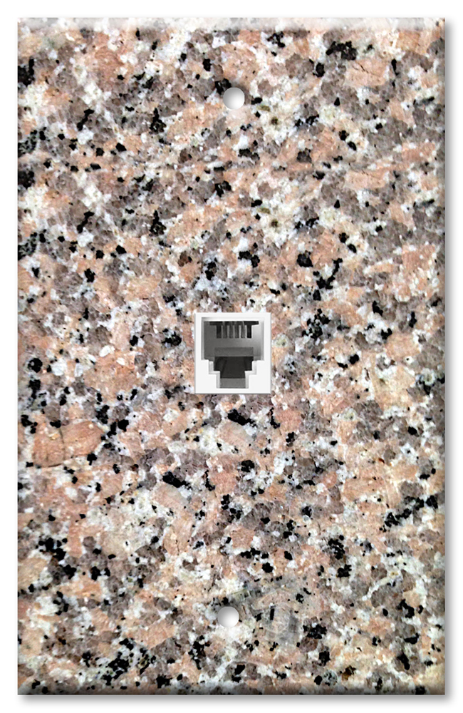 Art Plates - One Port RJ11 - Telephone decorative printed keystone style wall plate. CAT3 - RJ12 Female to Female phone jack. Works for phones, fax, ect. - Brown Granite Print