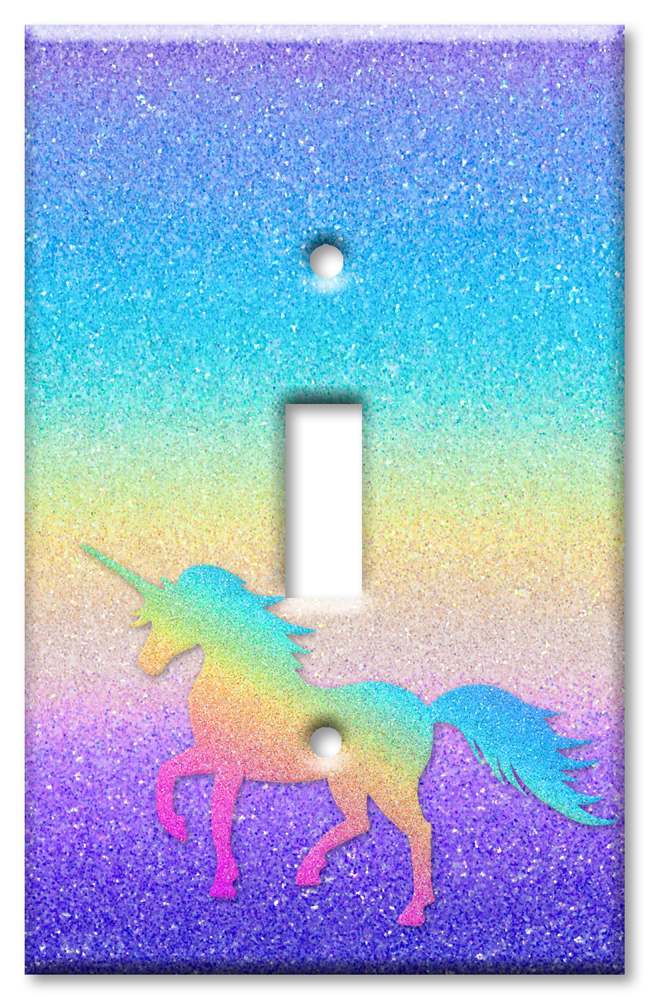 Art Plates - Decorative OVERSIZED Switch Plates & Outlet Covers - Rainbow Glitter Unicorn