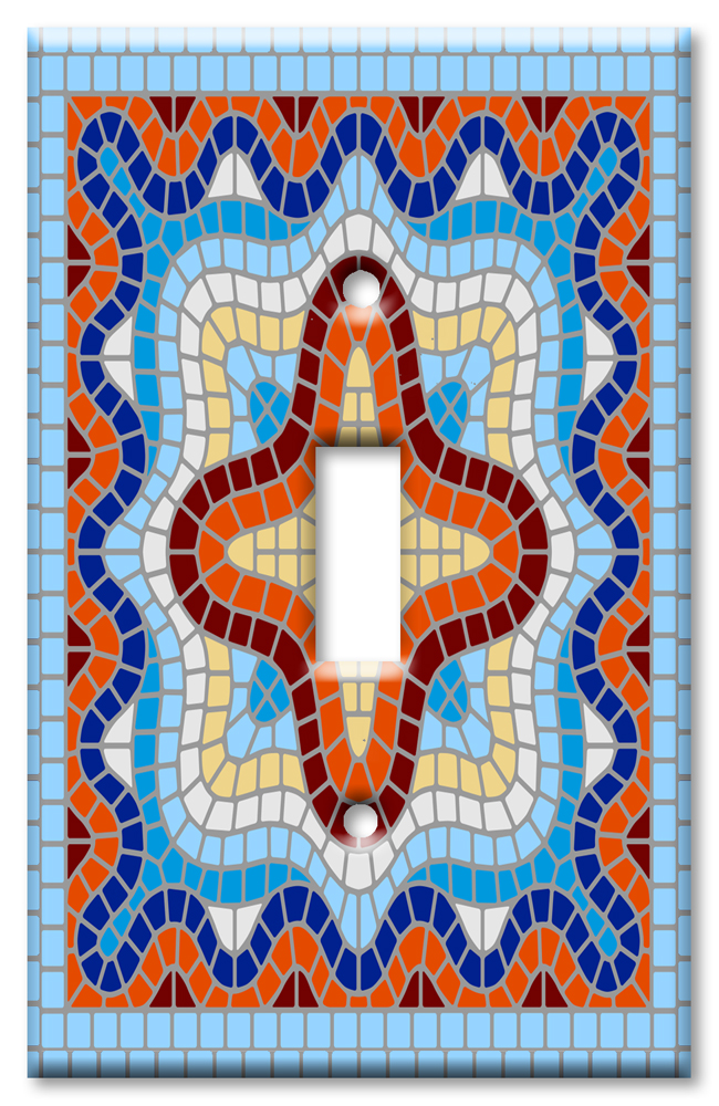Art Plates - Decorative OVERSIZED Switch Plates & Outlet Covers - Light Blue Spanish Mosaic Tile Print