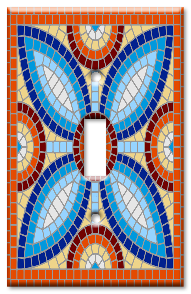 Art Plates - Decorative OVERSIZED Switch Plates & Outlet Covers - Orange Spanish Mosaic Tile Print
