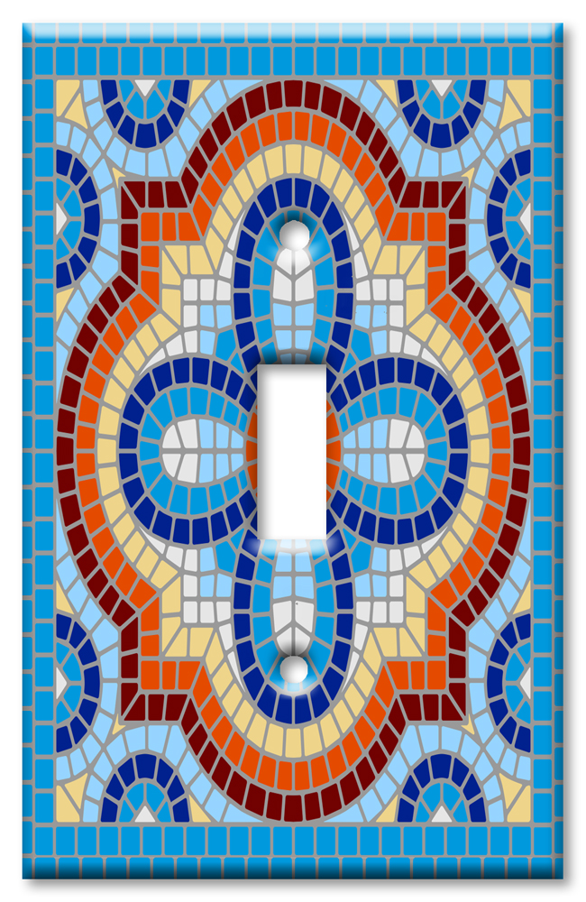Art Plates - Decorative OVERSIZED Wall Plates & Outlet Covers - Aqua Spanish Mosaic Tile Print