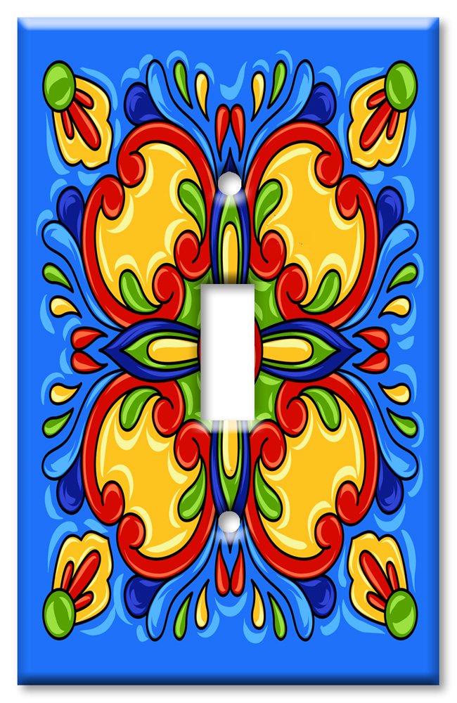 Art Plates - Decorative OVERSIZED Wall Plates & Outlet Covers - Blue Mexican Talavera Tile Print