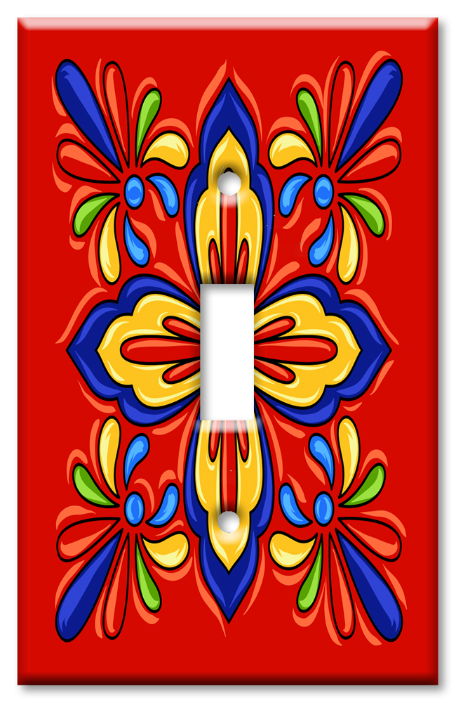 Art Plates - Decorative OVERSIZED Switch Plate - Outlet Cover - Red Mexican Talavera Tile Print