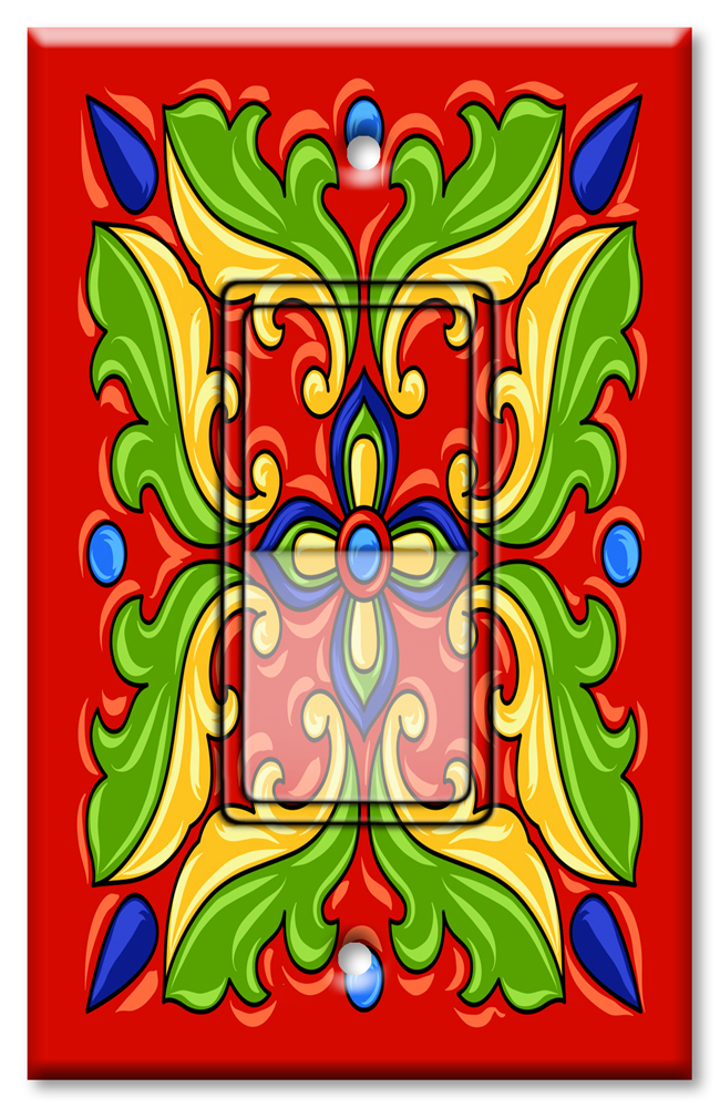 Red / Green Mexican Talavera Tile Print - #8804