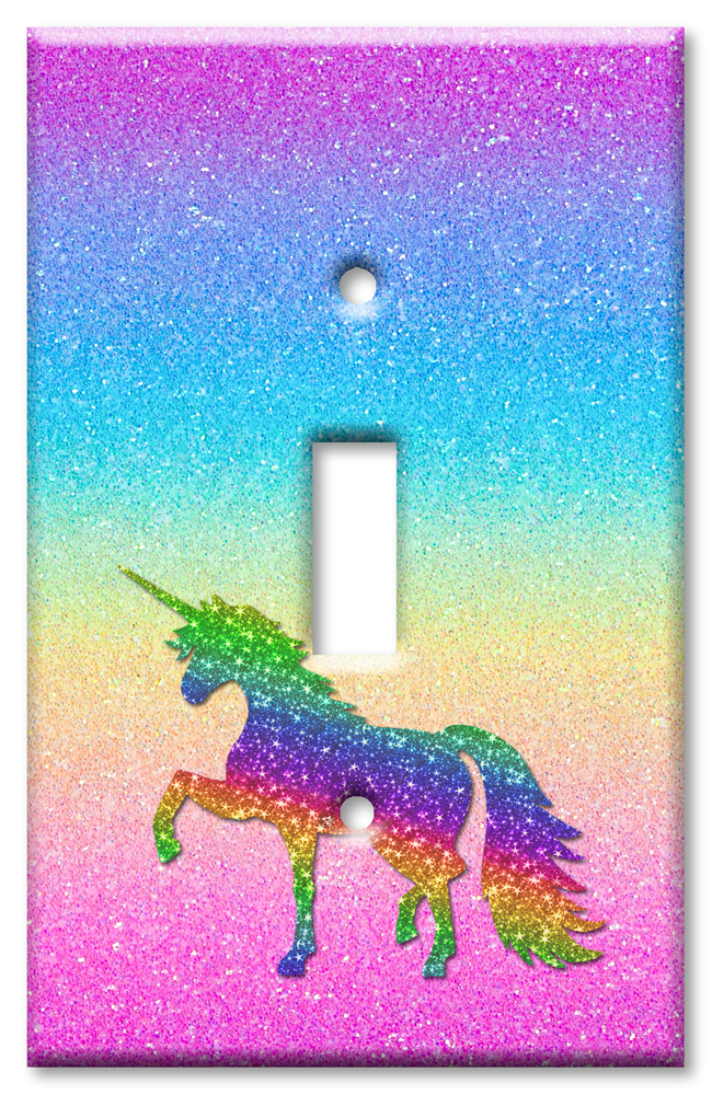 Art Plates - Decorative OVERSIZED Switch Plates & Outlet Covers - Rainbow and Stars Glitter Unicorn