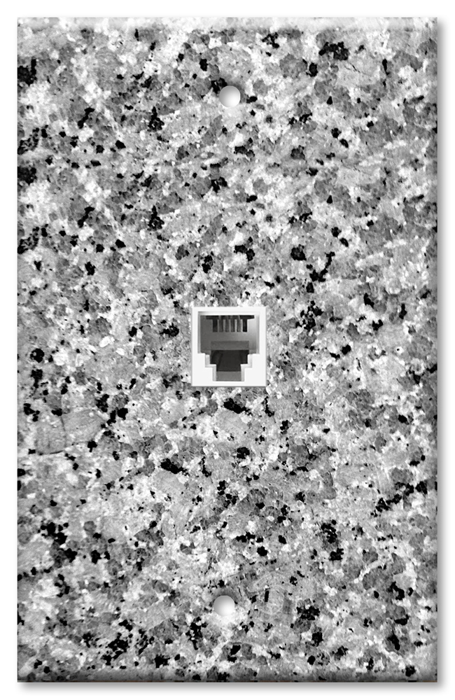 Art Plates - One Port RJ11 - Telephone decorative printed keystone style wall plate. CAT3 - RJ12 Female to Female phone jack. Works for phones, fax, ect. - Grey / Black Granite Print
