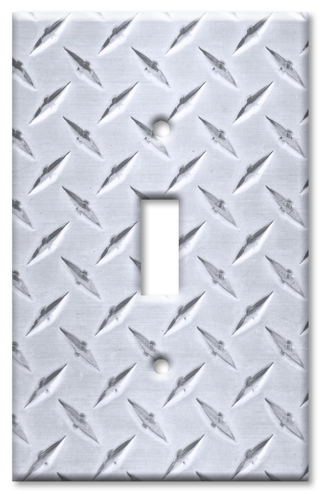 Art Plates - Decorative OVERSIZED Switch Plate - Outlet Cover - Silver Diamond Plate Print