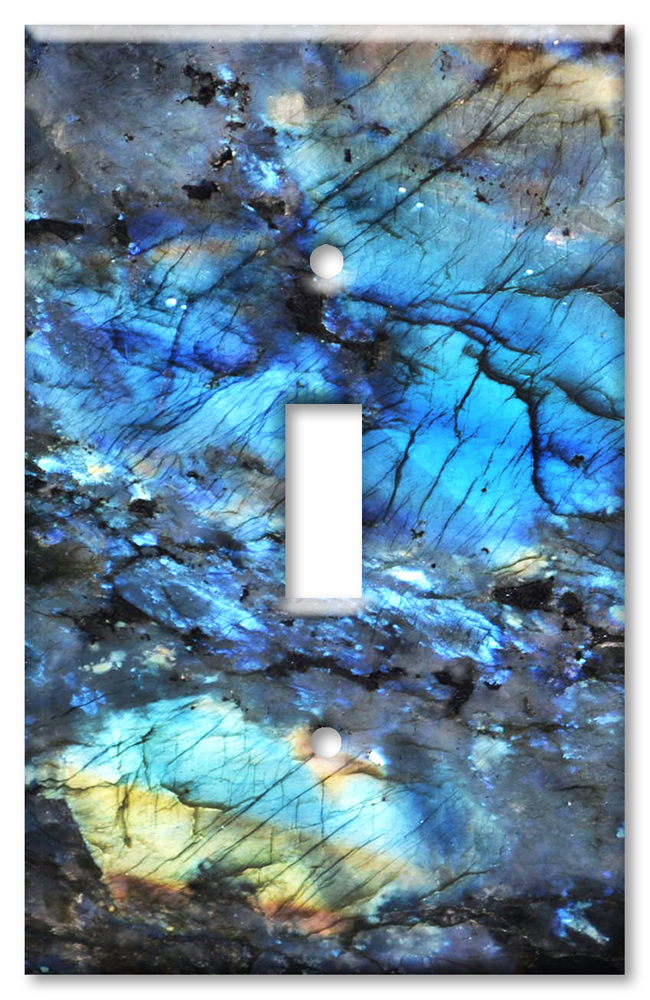 Art Plates - Decorative OVERSIZED Switch Plates & Outlet Covers - Lemurian Blue Quartzite / Granite / Marble Print