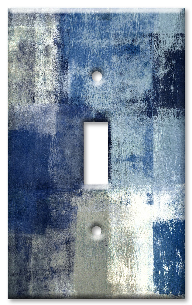 Art Plates - Decorative Switch Plate - Light Switch Cover Wall Plate - Outlet Cover - Blue and Grey Abstract Art - #8814