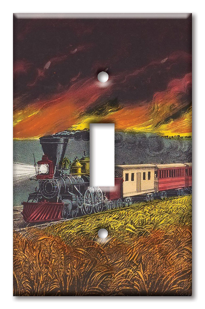 Art Plates - Decorative OVERSIZED Switch Plate - Outlet Cover - Train Prairie Fire