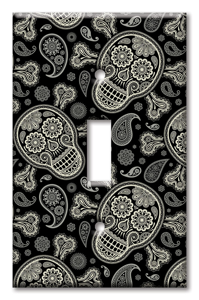 Art Plates - Decorative OVERSIZED Switch Plates & Outlet Covers - Paisley Skull and Crossbones