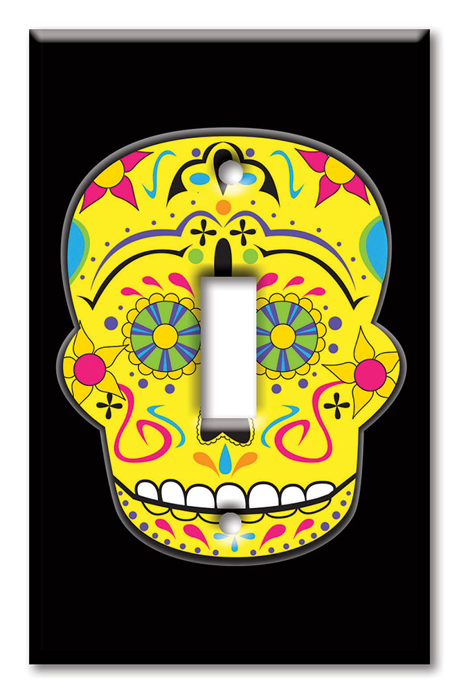 Art Plates - Decorative OVERSIZED Switch Plate - Outlet Cover - Yellow Sugar Skull