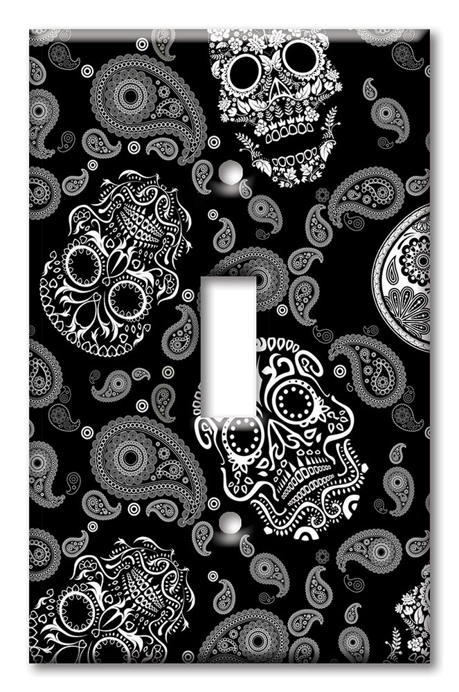 Art Plates - Decorative OVERSIZED Switch Plate - Outlet Cover - White Sugar Skulls