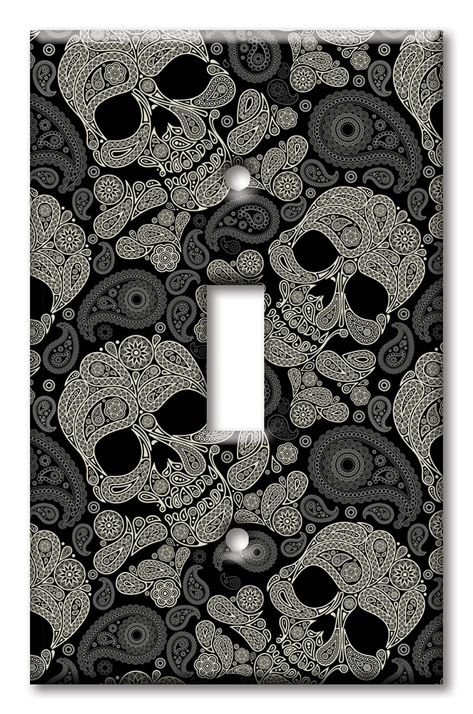 Art Plates - Decorative OVERSIZED Switch Plates & Outlet Covers - Paisley Skulls