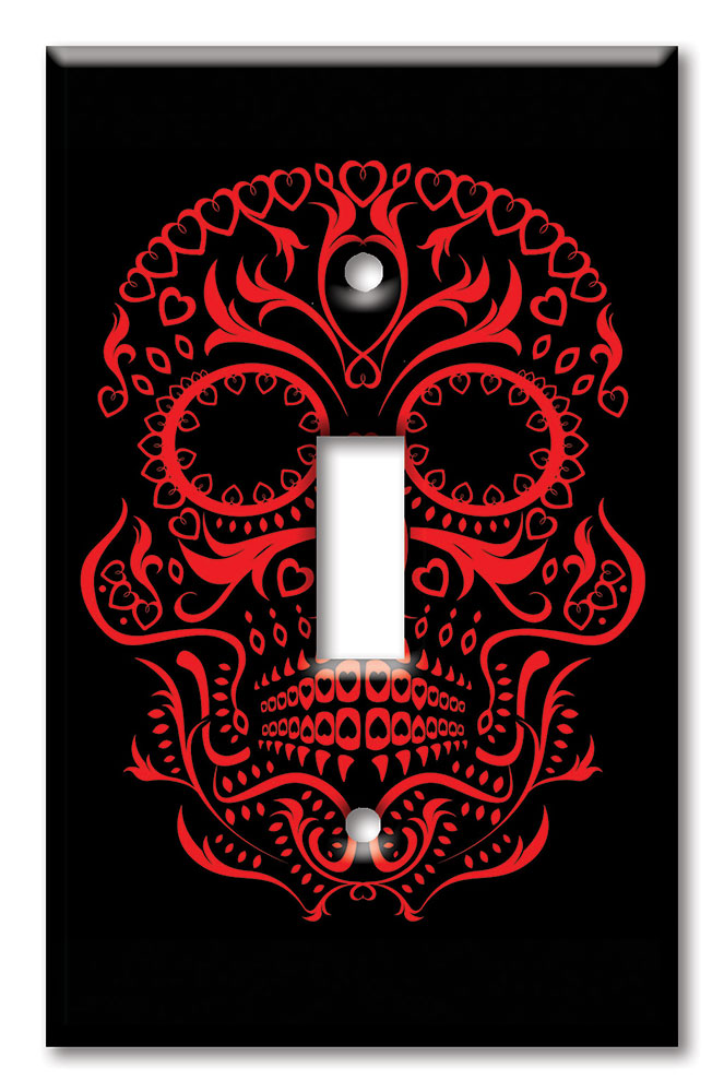 Art Plates - Decorative OVERSIZED Switch Plate - Outlet Cover - Red Sugar Skull