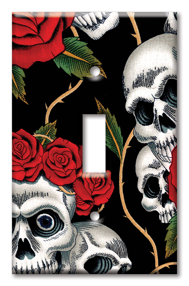 Art Plates - Decorative OVERSIZED Switch Plate - Outlet Cover - Skull and Roses
