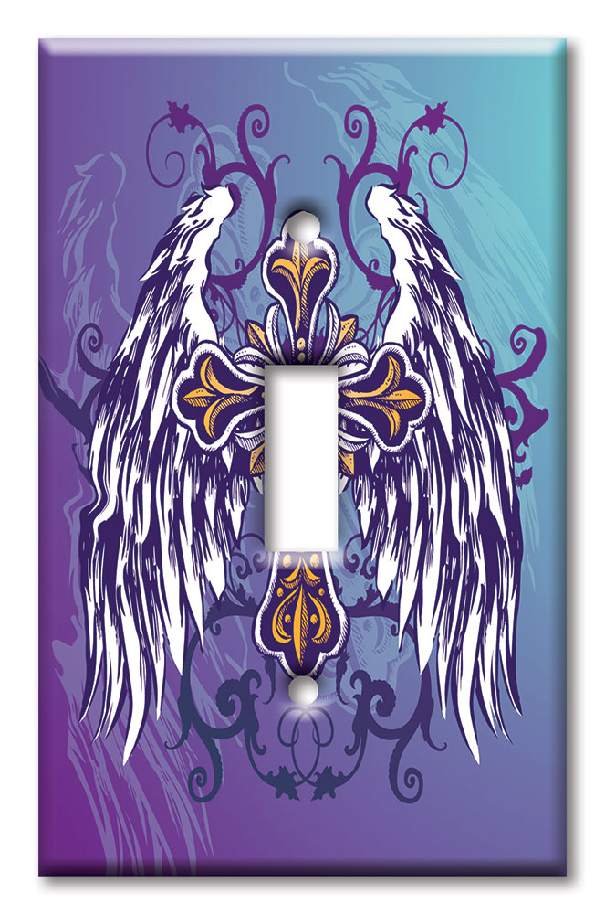 Art Plates - Decorative OVERSIZED Switch Plate - Outlet Cover - Winged Cross