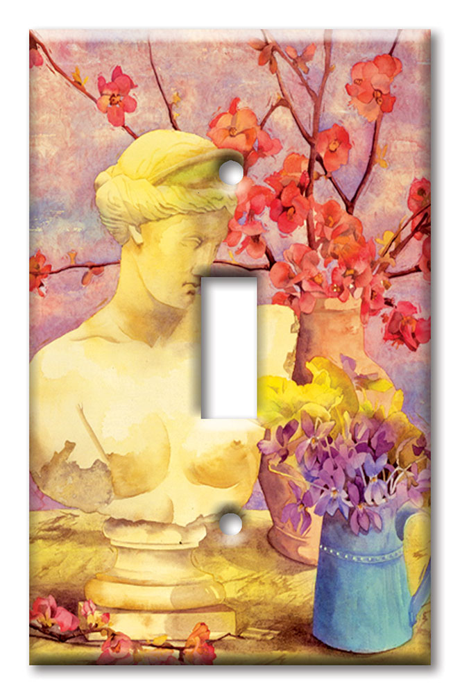 Art Plates - Decorative OVERSIZED Wall Plate - Outlet Cover - Japonica and Violets