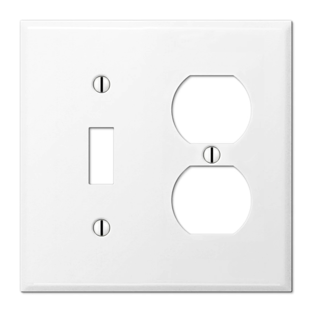 Metal Light Switch Covers - Wall Plate for Outlets, GFCI Rockers Decora, Stainless Steel Painted White with Semi-Gloss Finish, UL Listed (Made in USA)
