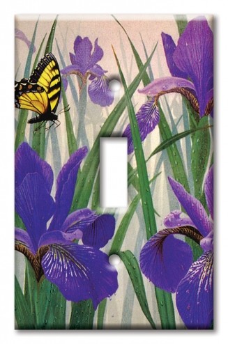 Art Plates - Decorative OVERSIZED Wall Plates & Outlet Covers - Butterfly in Irises