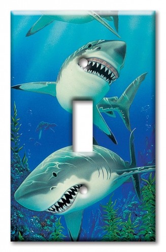 Art Plates - Decorative OVERSIZED Switch Plate - Outlet Cover - Sharks