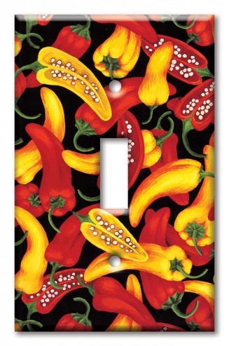 Art Plates - Decorative OVERSIZED Switch Plates & Outlet Covers - Red and Yellow Peppers