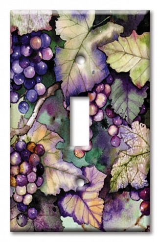 Art Plates - Decorative OVERSIZED Wall Plate - Outlet Cover - Grapes and Leaves