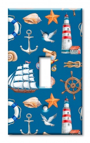 Art Plates - Decorative OVERSIZED Switch Plates & Outlet Covers - Nautical Seamless