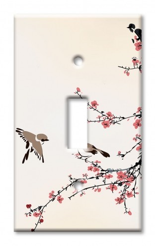 Art Plates - Decorative OVERSIZED Wall Plates & Outlet Covers - Birds on a Cherry Blossom