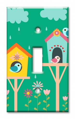 Art Plates - Decorative OVERSIZED Wall Plates & Outlet Covers - Bird Houses in the Rain
