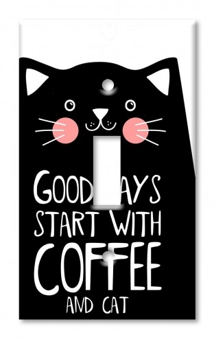 Art Plates - Decorative OVERSIZED Wall Plate - Outlet Cover - Good Day starts with Coffee and Cats