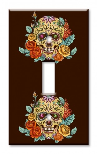 Art Plates - Decorative OVERSIZED Switch Plate - Outlet Cover - Skull and Flowers