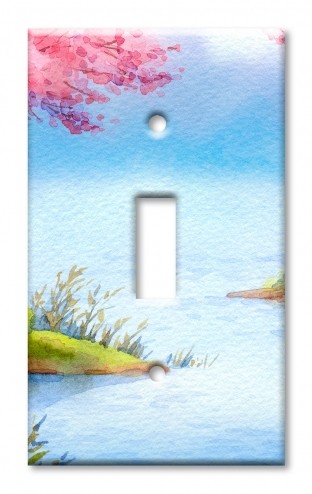 Art Plates - Decorative OVERSIZED Switch Plate - Outlet Cover - Watercolor Floral Lake