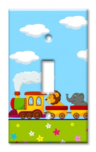 Art Plates - Decorative OVERSIZED Wall Plates & Outlet Covers - Cute Animal Train