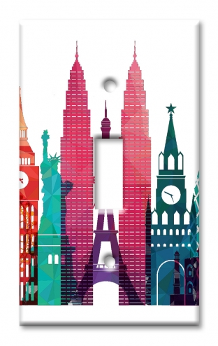 Art Plates - Decorative OVERSIZED Switch Plate - Outlet Cover - World Skyline