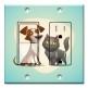 Printed 2 Gang Decora Switch - Outlet Combo with matching Wall Plate - Cat and Dog Blue Background