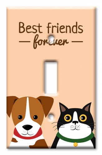 Art Plates - Decorative OVERSIZED Wall Plates & Outlet Covers - Best Friends Forever - Cat and Dog