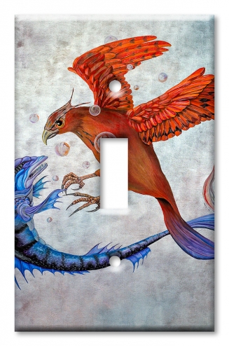 Art Plates - Decorative OVERSIZED Wall Plate - Outlet Cover - Fish versus Phoenix