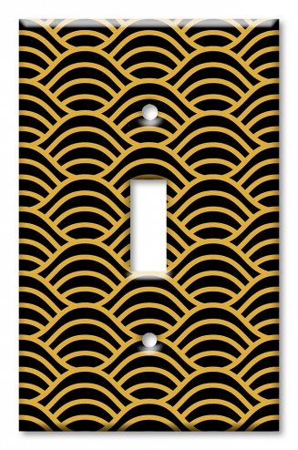 Art Plates - Decorative OVERSIZED Wall Plates & Outlet Covers - Black and Gold Waves