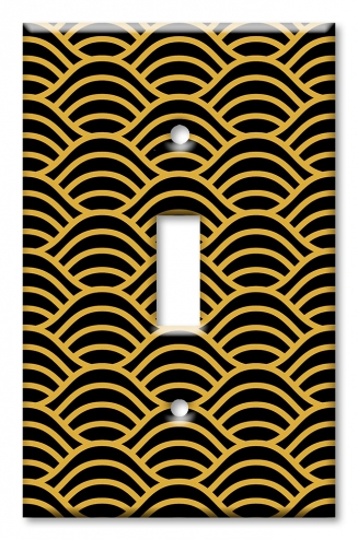 Art Plates - Decorative OVERSIZED Wall Plates & Outlet Covers - Black and Gold Waves