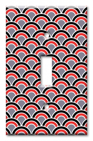 Art Plates - Decorative OVERSIZED Switch Plate - Outlet Cover - Red, Black and Gray Half Circles