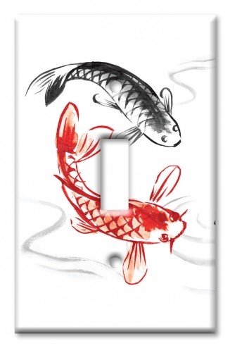 Art Plates - Decorative OVERSIZED Wall Plate - Outlet Cover - Koi Drawing